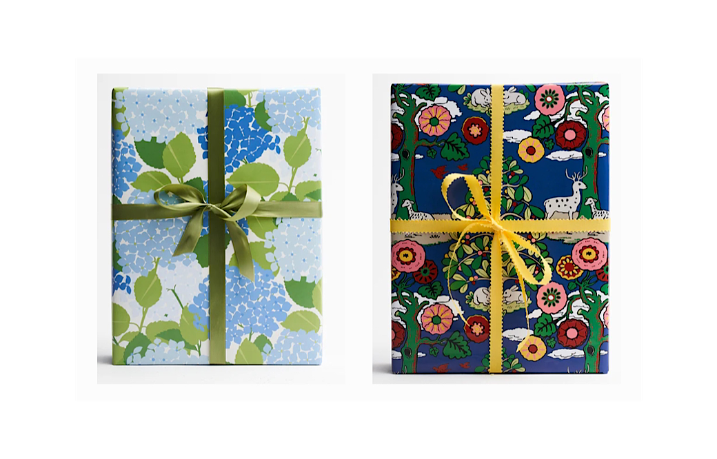 Schumacher Wrapping Paper + Frayed Edge Velvet Ribbon