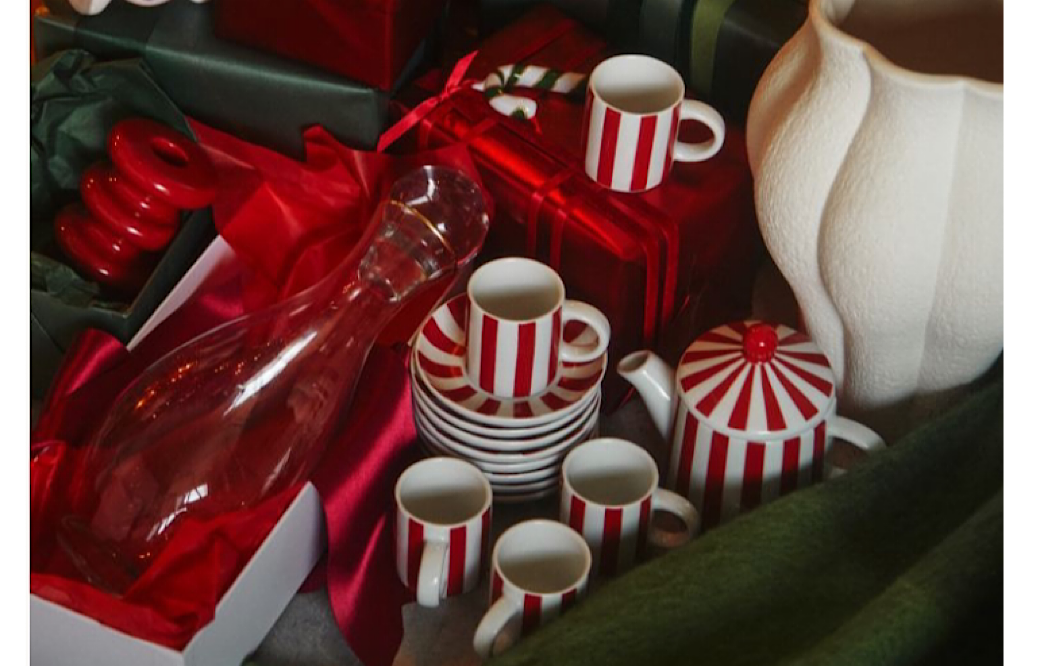 Red Striped Tea Set