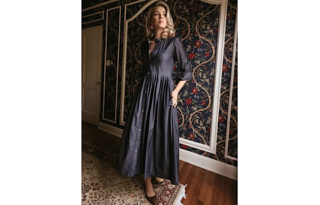 Mary Orton x Buru Chambray Mandarin Dress